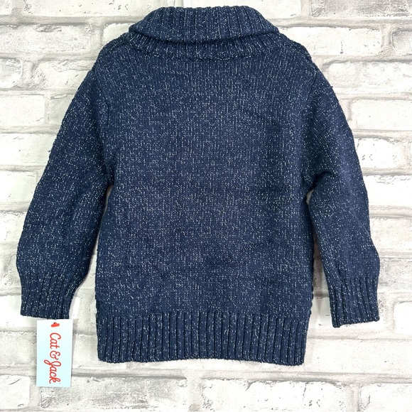 Cat & Jack Baby Boy Navy Long Sleeve Shawl Collar Cable Knit Pullover Sweater - Picture 6 of 7